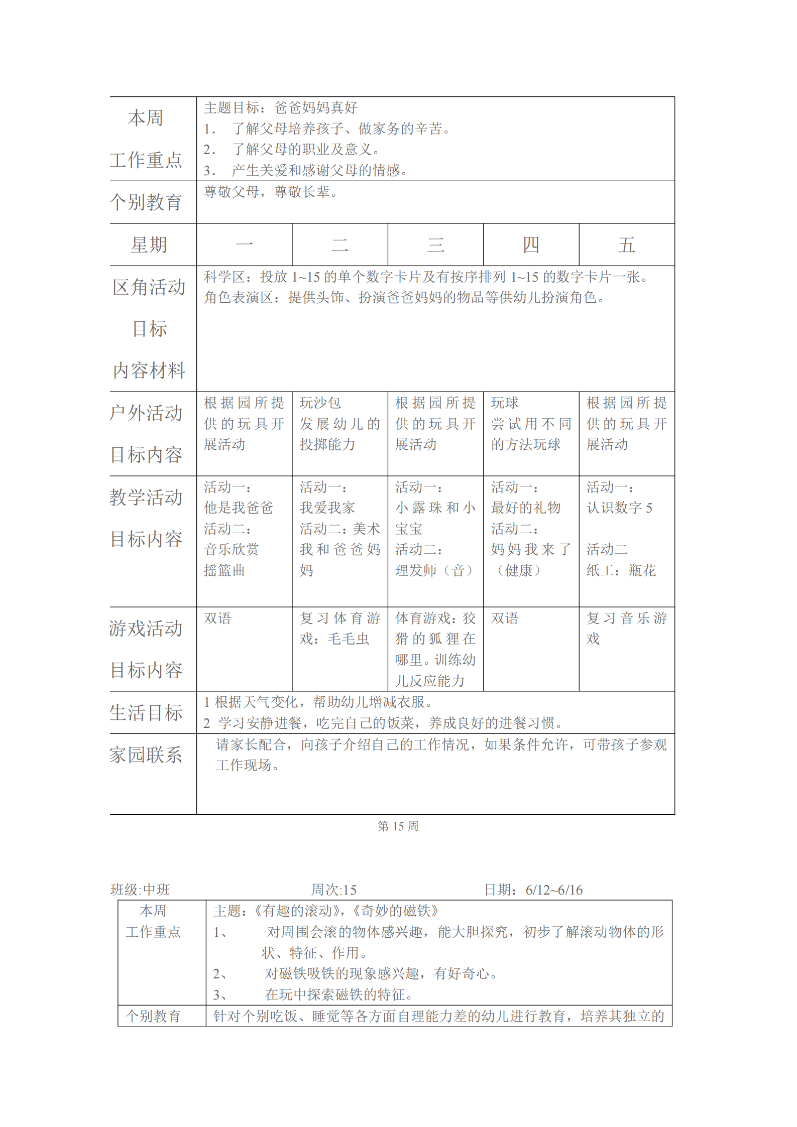 大班上学期班级工作计划表（幼儿园小中大班一周工作计划表）